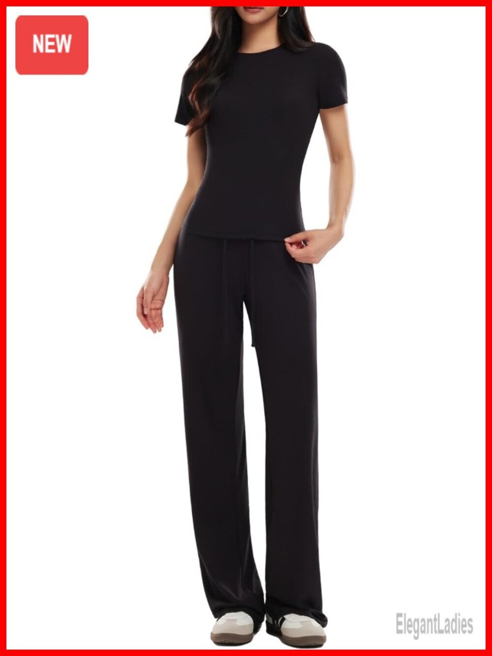 2 Piece Lounge Set Crewneck Tee Wide Leg Pants Casual Travel Set